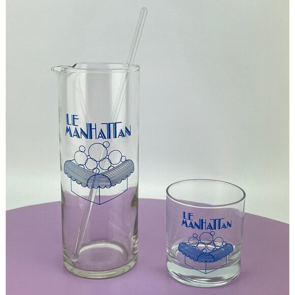 Vintage Manhattan mixer set, drink mixer, glass mixer and tumbler, 1980s barware - Picture 1 of 8